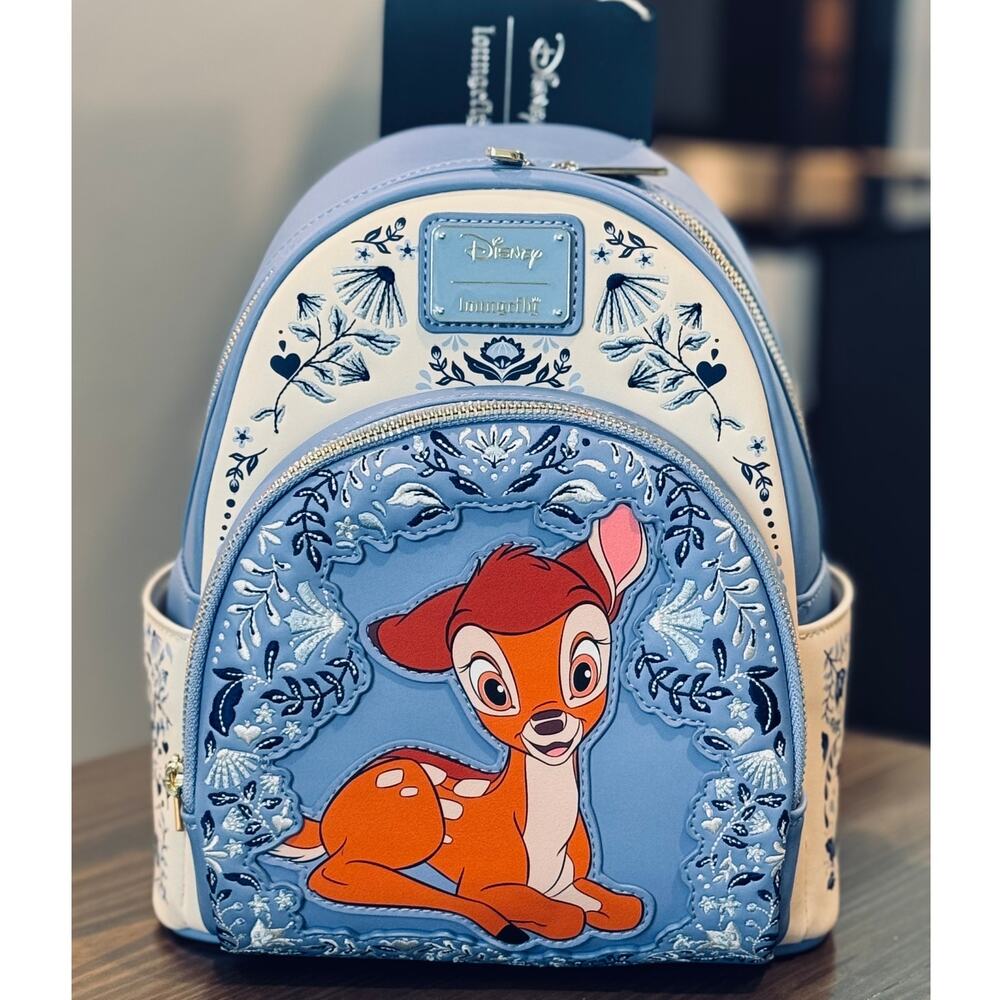 Loungefly Disney Bambi Floral Embroidered Mini Backpack Blue BoxLunch Exclusive